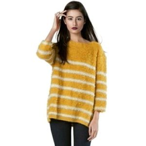 Dear Creatures Amelie Oversized Striped Mustard Nubby Knit Sweater Small